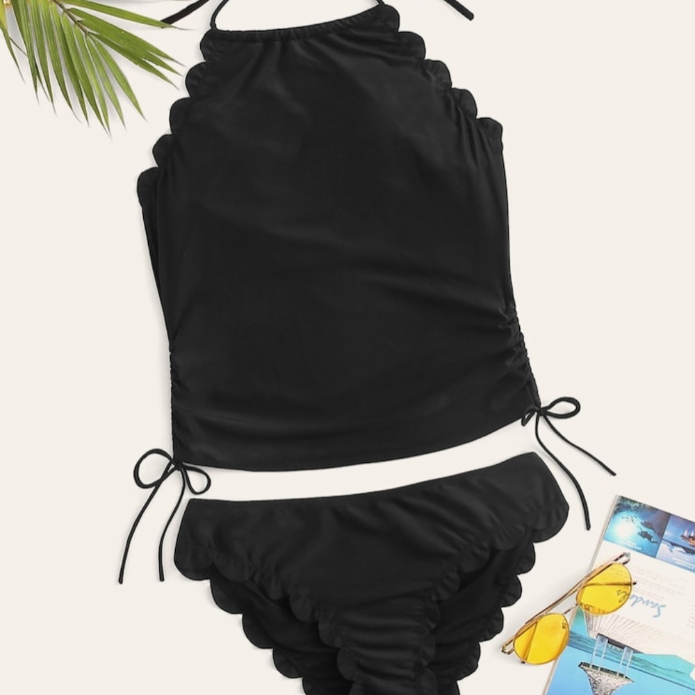Black Scallop Tankini Swim Suit